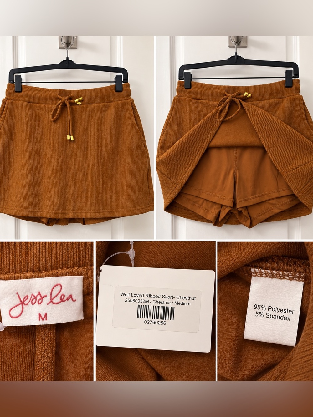 Jess Lea Well Loved Ribbed Skort Chestnut Brown Medium Drawstring Built-In Short